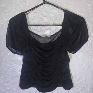 Mezzanine black ruched mesh top
